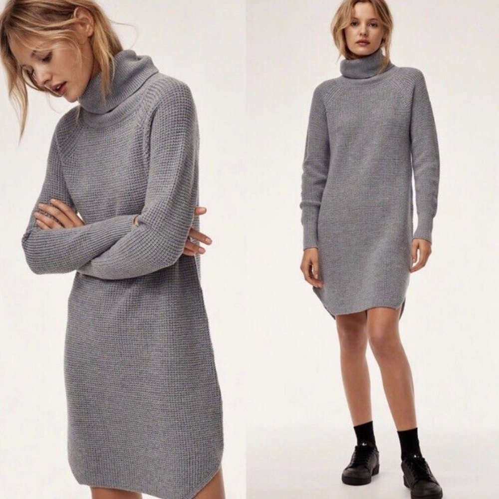 Aritzia Wilfred Free Bianca Dress Turtleneck Merino Wool Sweater Dress Size L